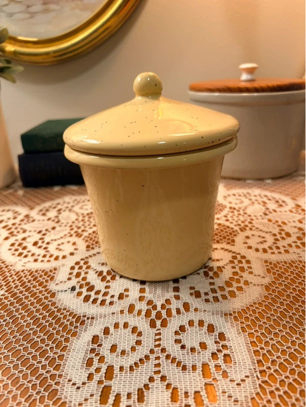 Martha Stewart Everyday Yellow Speckled Ceramic Canister Crock With Lid